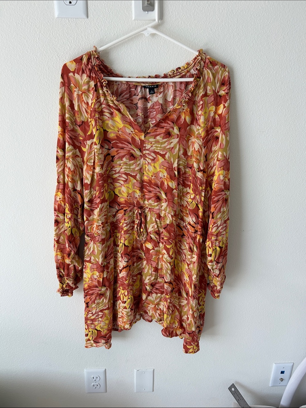 torrid Rust and Yellow Floral Peasant Blouse